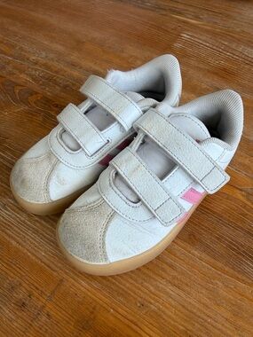 Adidas Toddler White and Pink Sneakers, size 9